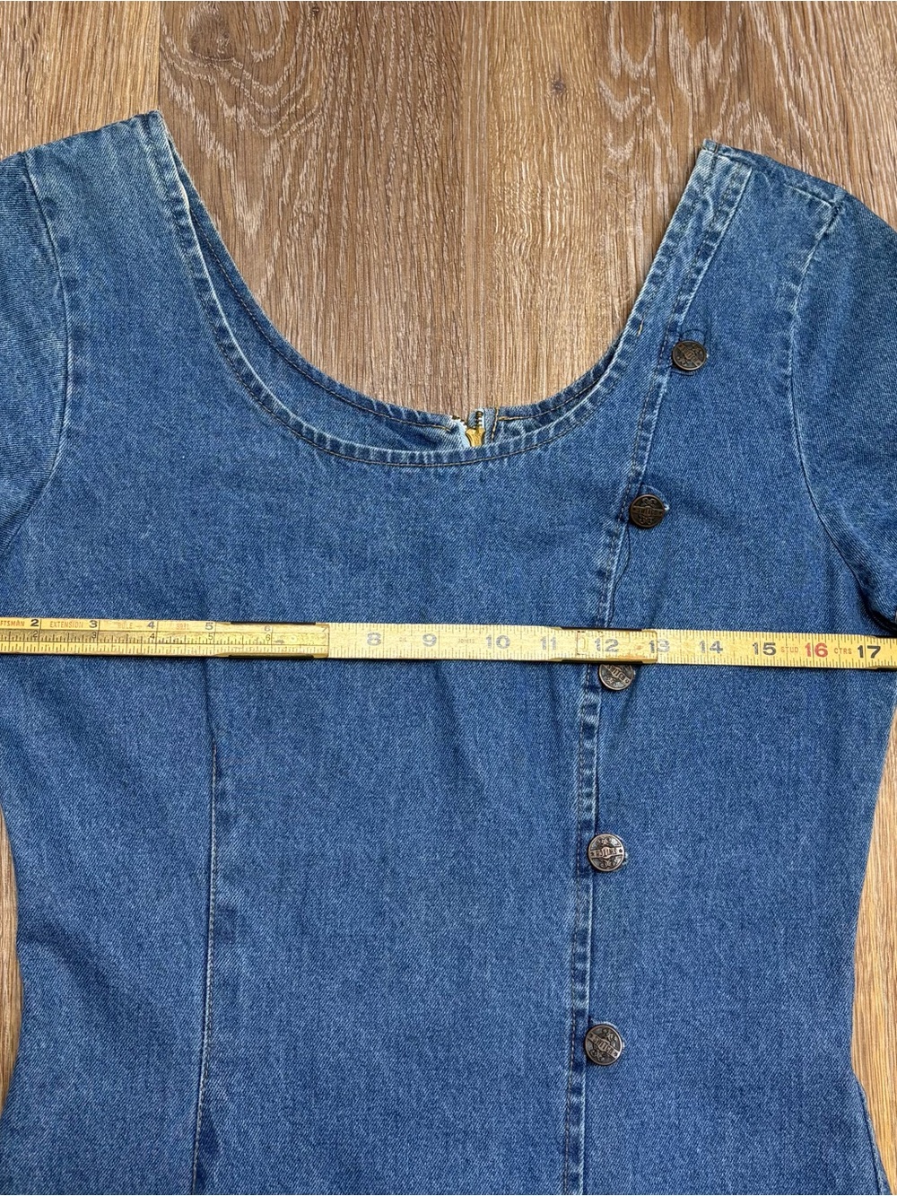 Denim Midi Dress with Front Button Detail - Blue - Picture 3 of 8